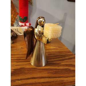 Vintage Brass Christmas Angel‎ Spiked Taper Candlestick Holder Honeycomb Candle